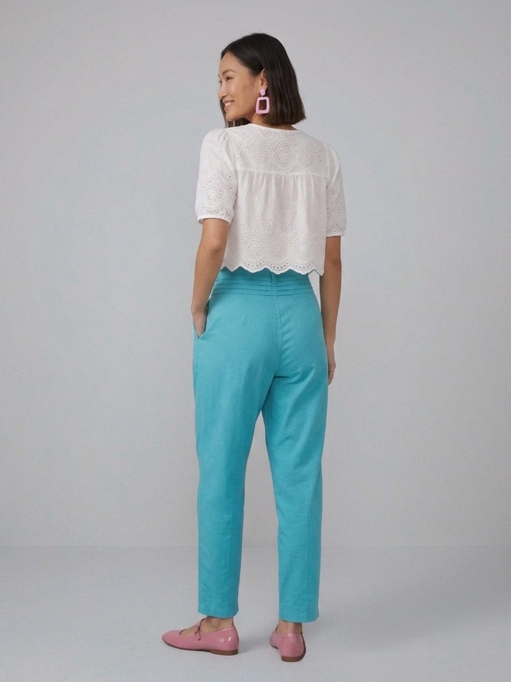 Vintage 80s Cherokee High Waist Pleated Tapered Pants Turquoise Aqua Sz 13 USA - Picture 6 of 14